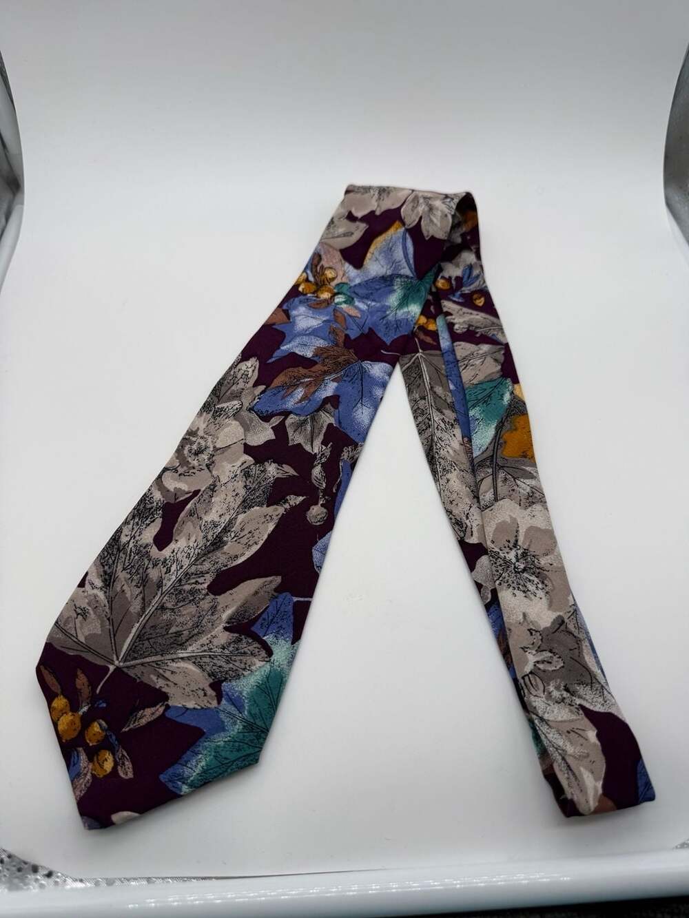 Creation Jacques Vintage Floral Leaf Print Necktie